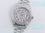 Iced Out Day Date Replica Rolex Silver Diamonds Watch Arabic Numerals